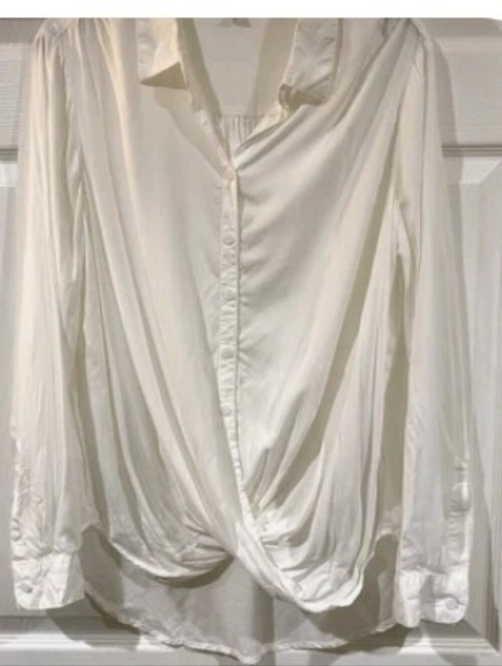 Anthropologie Women's Cream Twist-Front Button Shirt